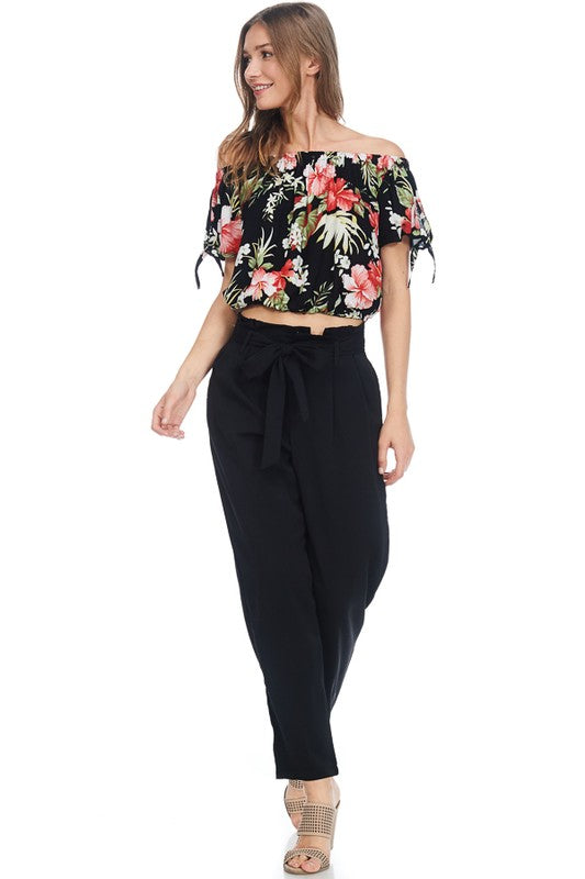 Raw Moda High Waist Solid Tie Belt Pants Bottom Raw Moda small black