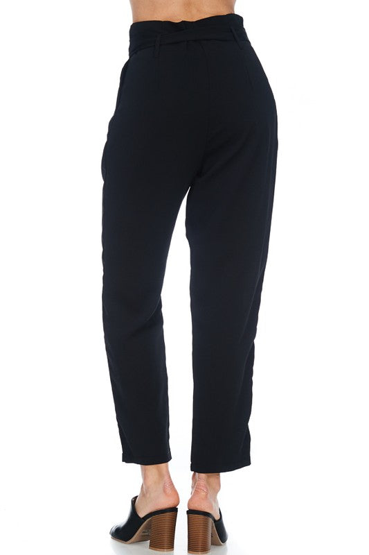 Raw Moda High Waist Solid Tie Belt Pants Bottom Raw Moda