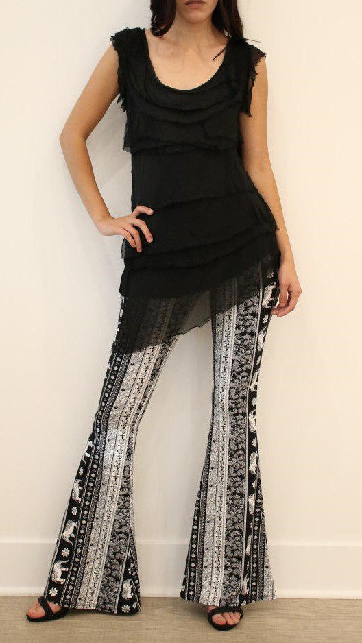 Sleeveless Italian Silk Ruffle Top Top Raw Moda One Size Black