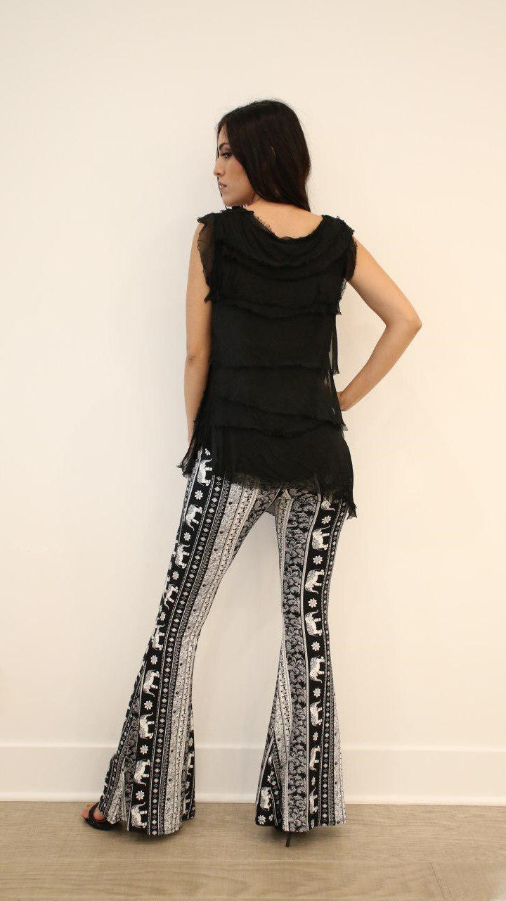 Sleeveless Italian Silk Ruffle Top Top Raw Moda
