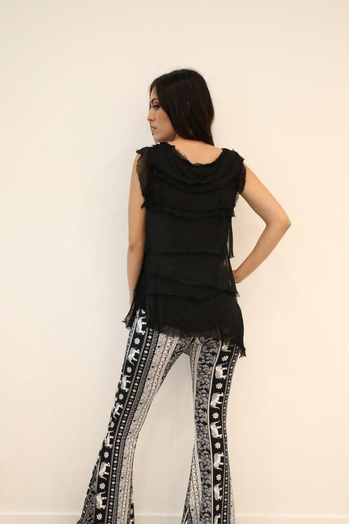 Sleeveless Italian Silk Ruffle Top Top Raw Moda