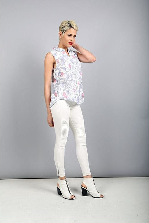 Bike Ankle Zipper Leggings Pants Raw Moda Pants Raw Moda Small White