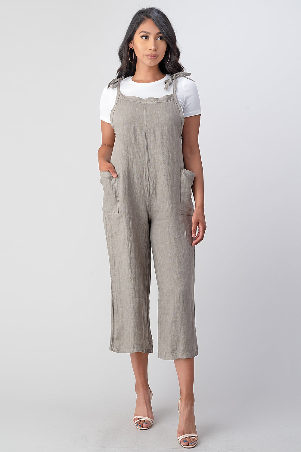 Raw Moda Sides Adjustable Linen Romper Dress Raw Moda