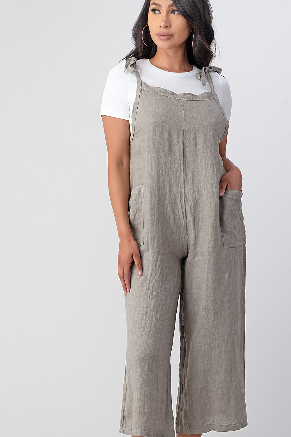 Raw Moda Sides Adjustable Linen Romper Dress Raw Moda