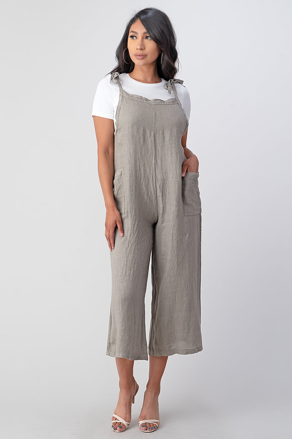 Raw Moda Sides Adjustable Linen Romper Dress Raw Moda