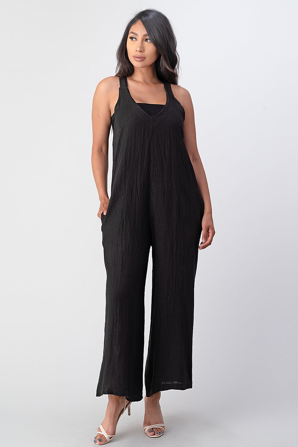 Raw Moda Italian Linen Romper Tie Back Romper Raw Moda One Size Black
