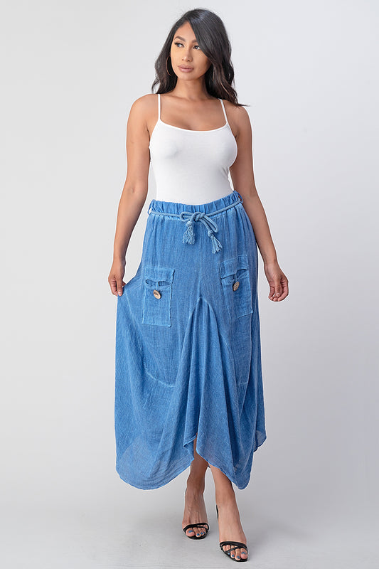Italian Linen Button Pockets Skirt Skirt Raw Moda