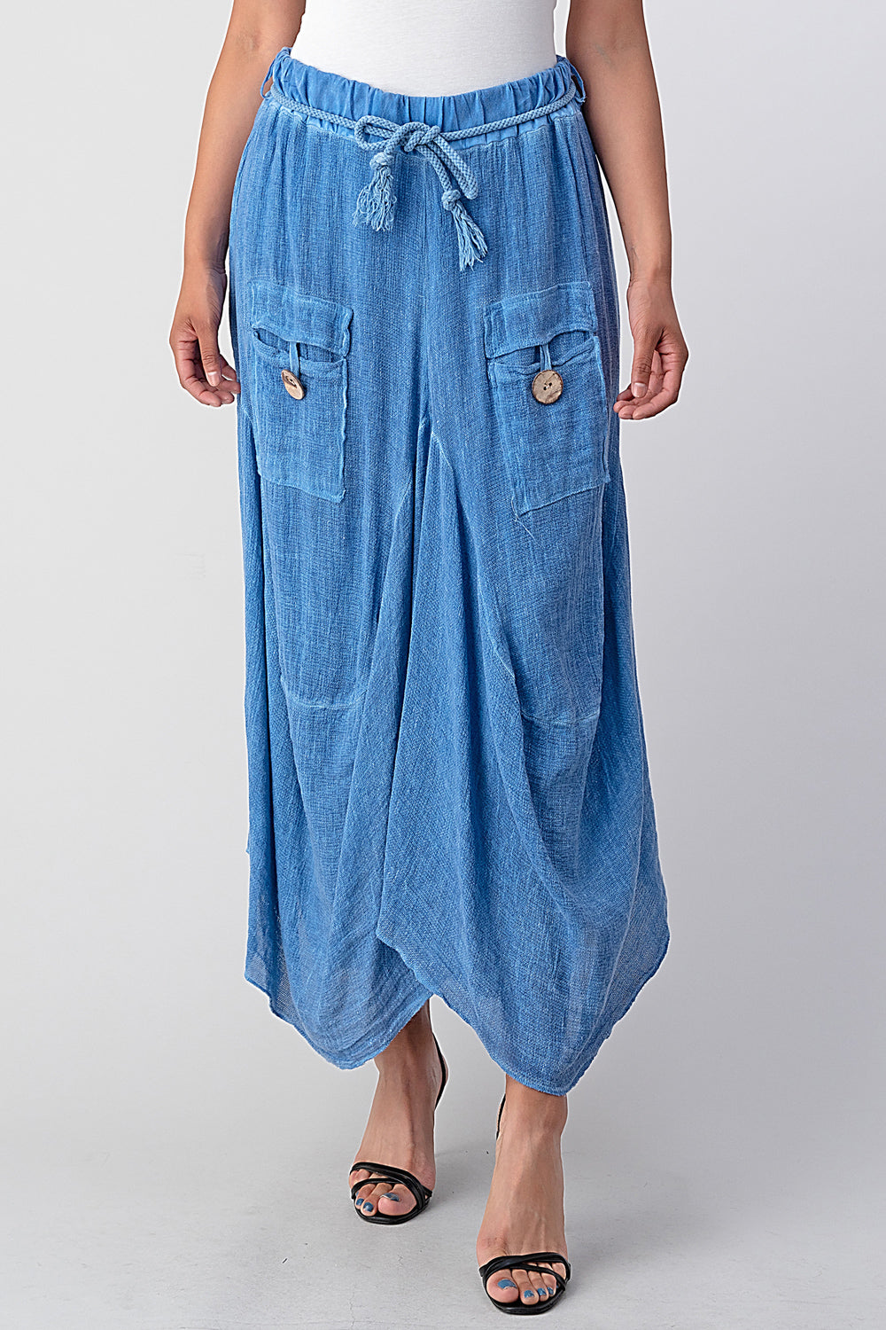 Italian Linen Button Pockets Skirt Skirt Raw Moda