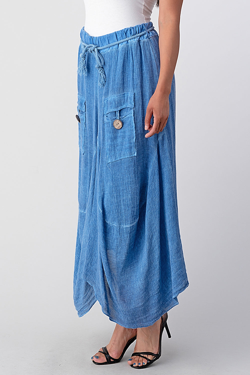 Italian Linen Button Pockets Skirt Skirt Raw Moda