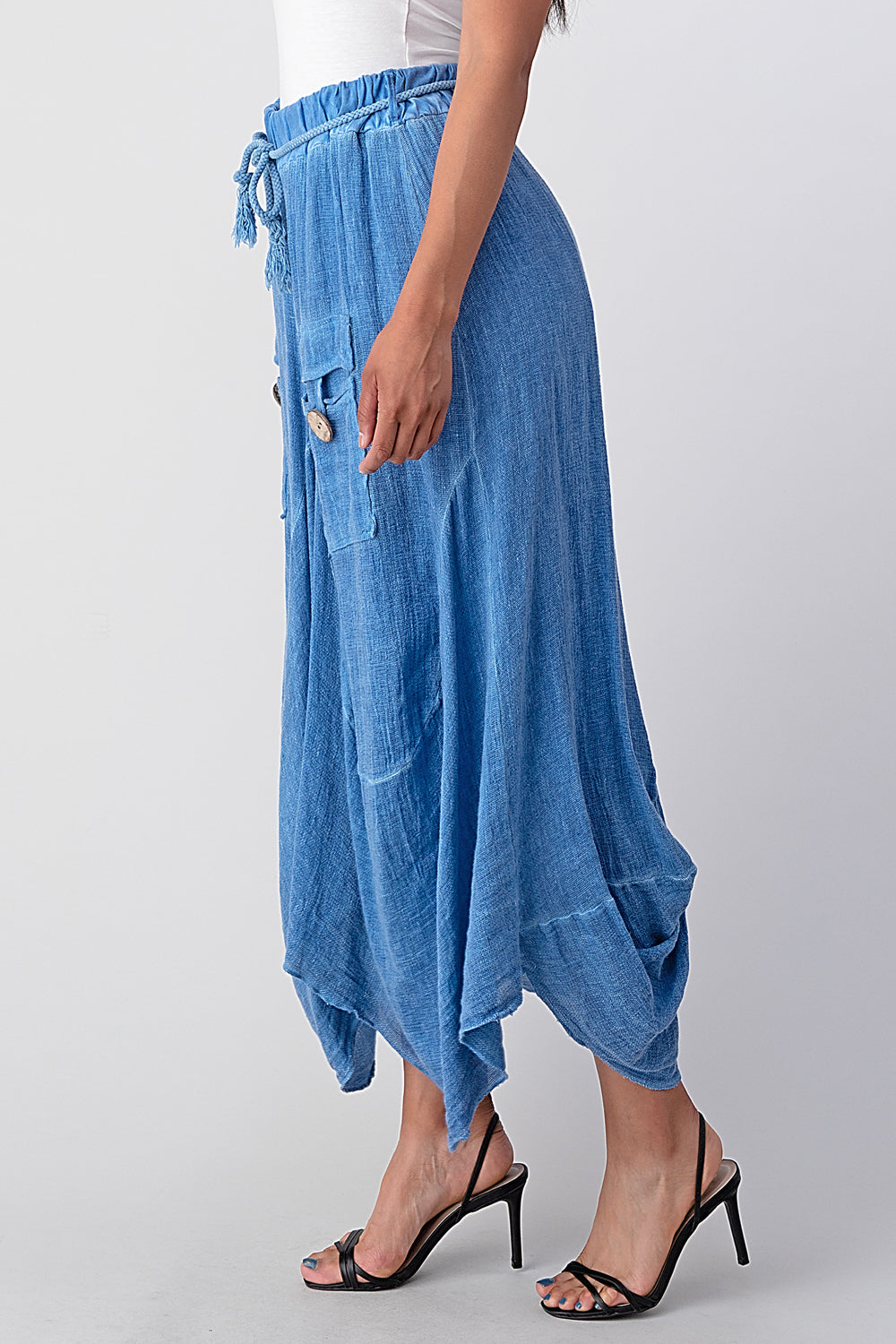 Italian Linen Button Pockets Skirt Skirt Raw Moda