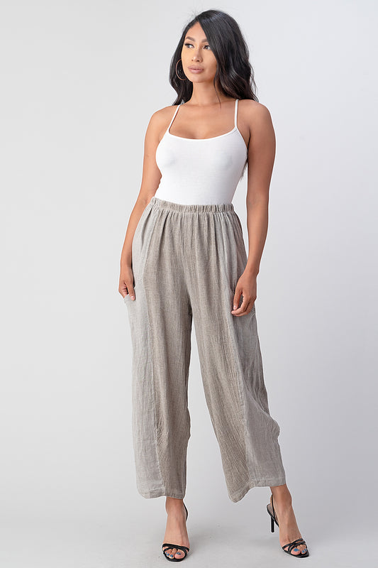 Straight Cotton Linen Pants With Pockets Bottom Raw Moda
