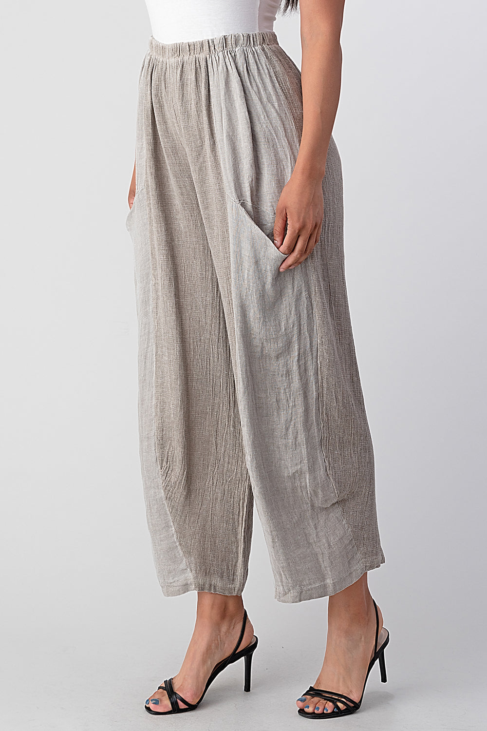 Straight Cotton Linen Pants With Pockets Bottom Raw Moda