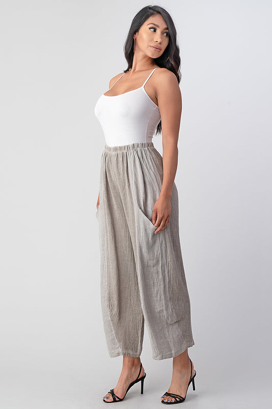 Straight Cotton Linen Pants With Pockets Bottom Raw Moda