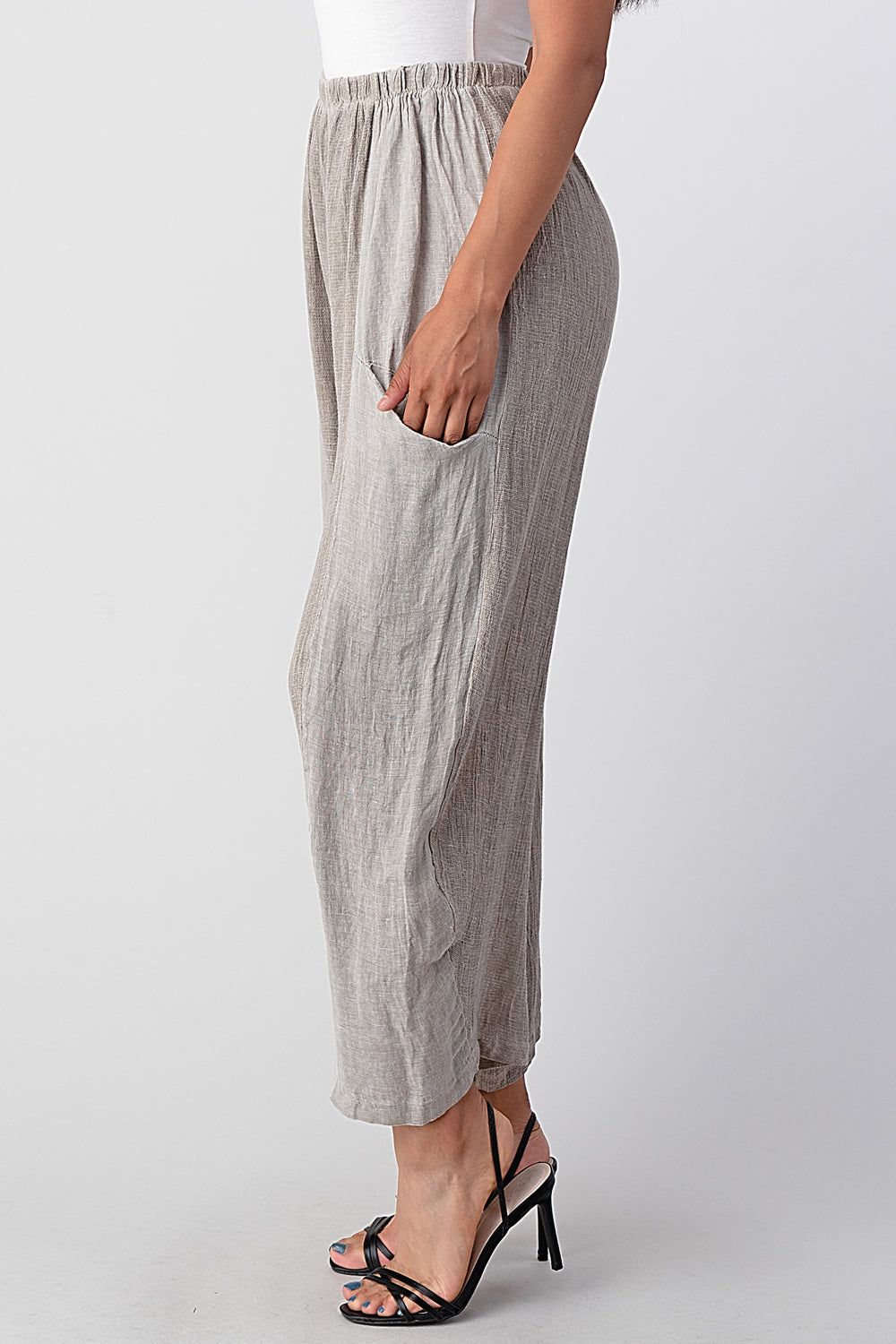 Straight Cotton Linen Pants With Pockets Bottom Raw Moda