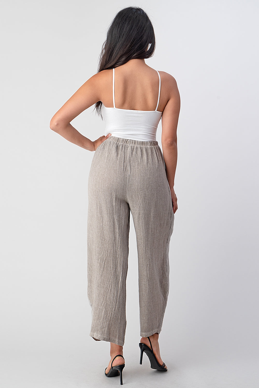 Straight Cotton Linen Pants With Pockets Bottom Raw Moda