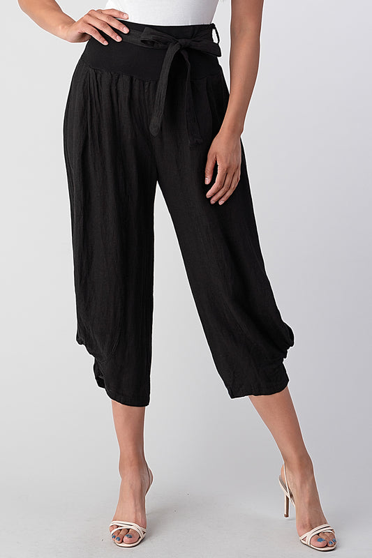 Raw Moda Puro Short Linen Pants With Belt Bottom Raw Moda One Size Black
