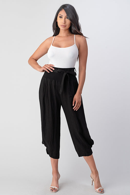 Raw Moda Puro Short Linen Pants With Belt Bottom Raw Moda