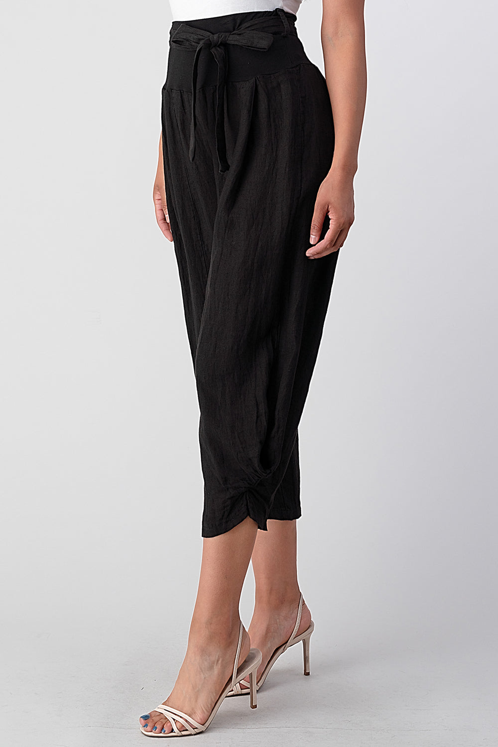Raw Moda Puro Short Linen Pants With Belt Bottom Raw Moda