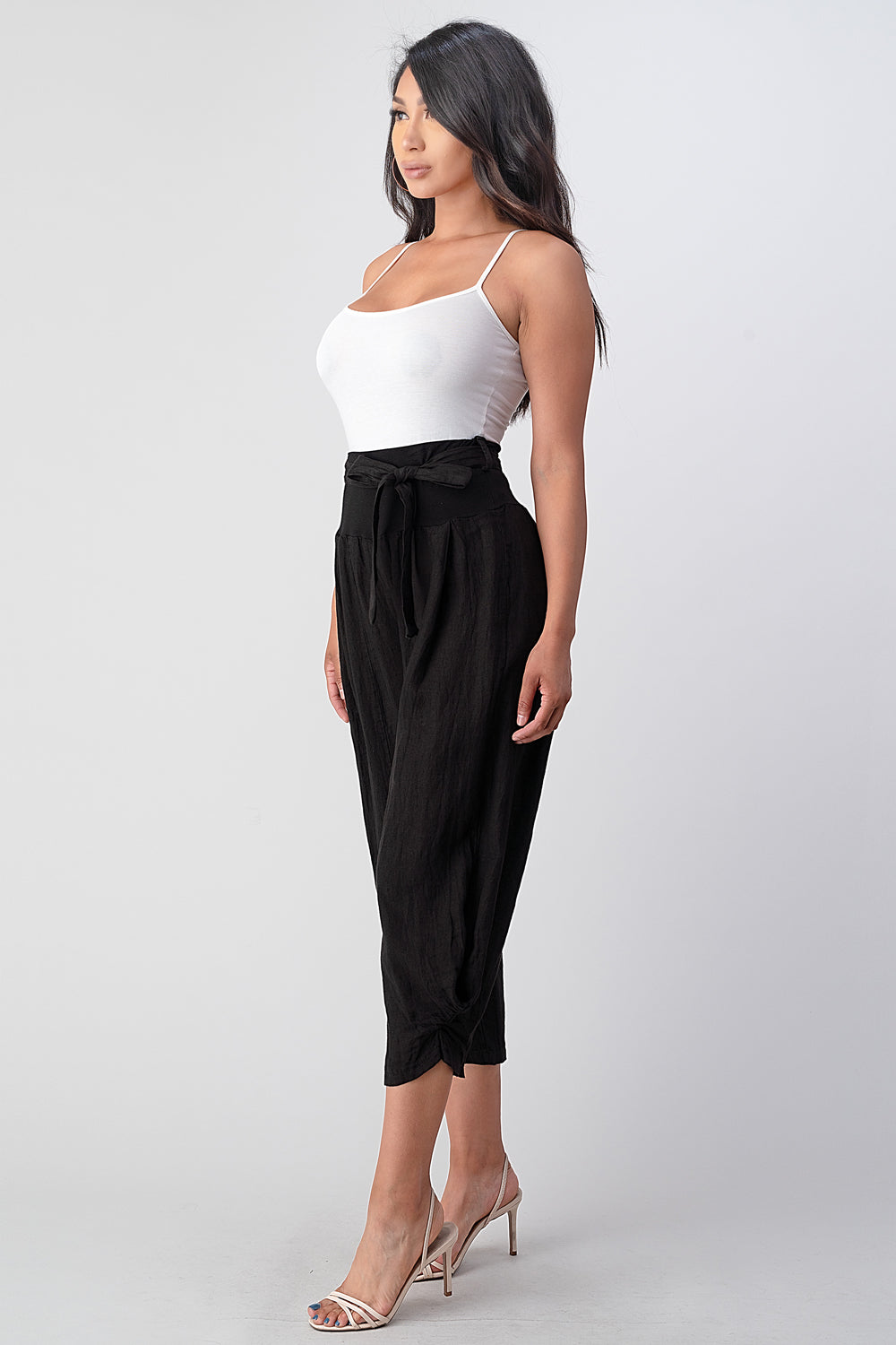 Raw Moda Puro Short Linen Pants With Belt Bottom Raw Moda
