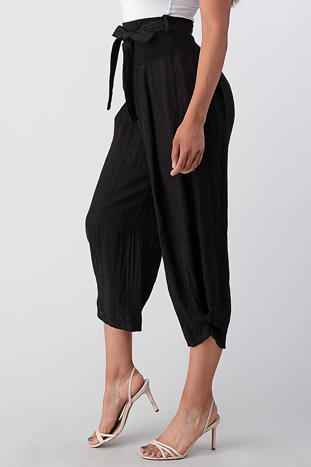 Raw Moda Puro Short Linen Pants With Belt Bottom Raw Moda