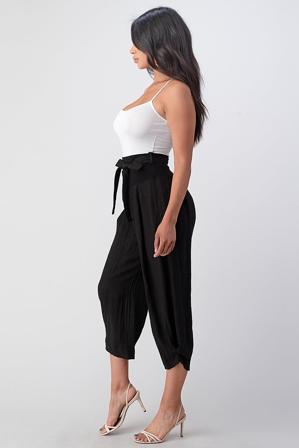 Raw Moda Puro Short Linen Pants With Belt Bottom Raw Moda