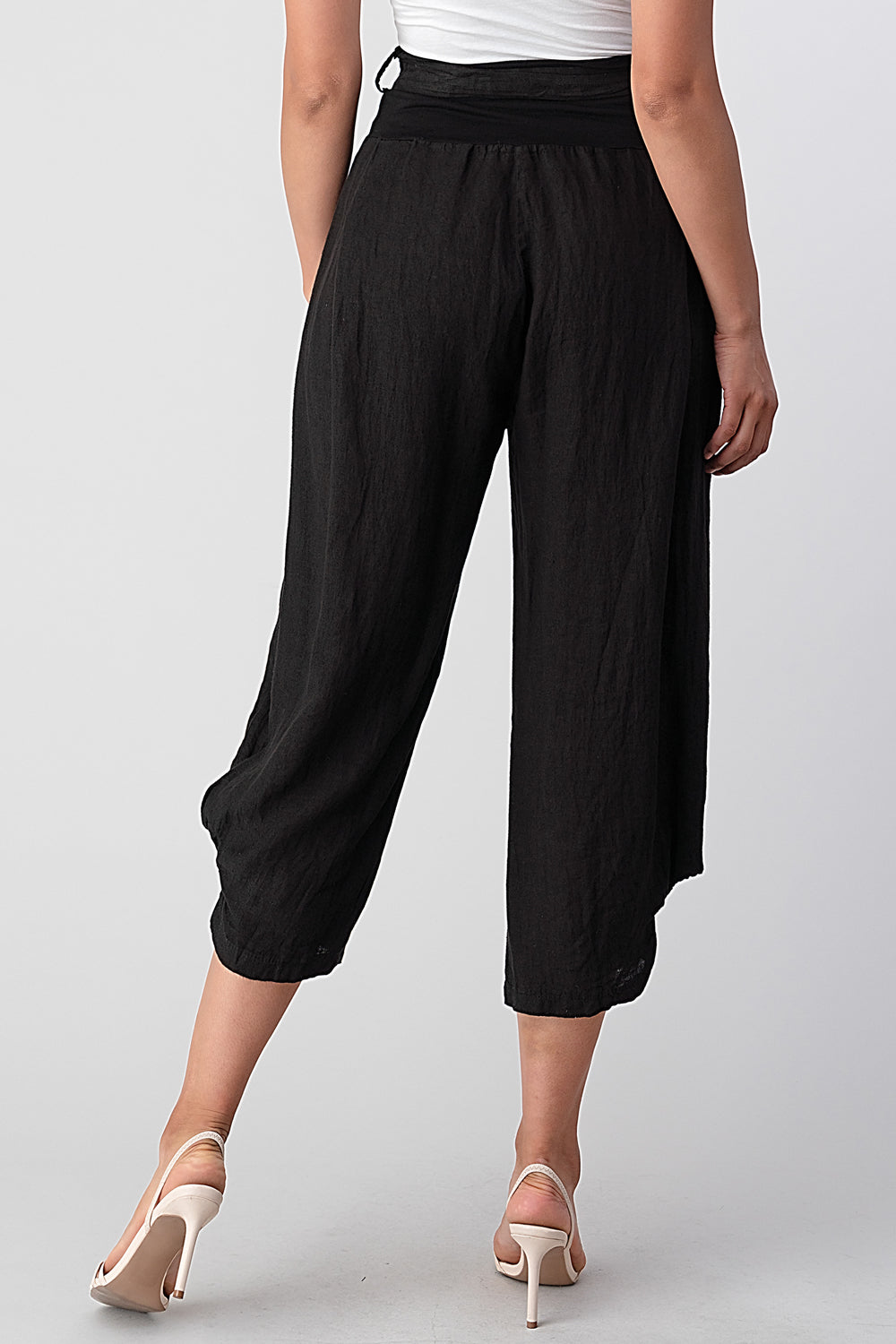 Raw Moda Puro Short Linen Pants With Belt Bottom Raw Moda