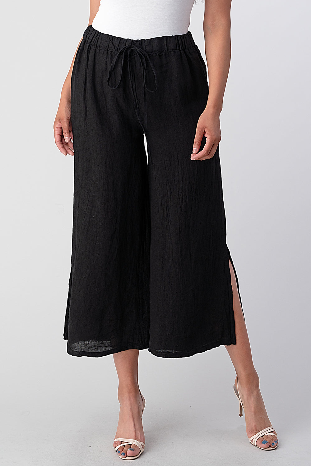 Italian Linen Tie Bottom Pants Pants Raw Moda