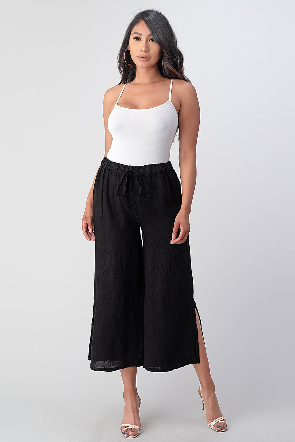 Italian Linen Tie Bottom Pants Pants Raw Moda
