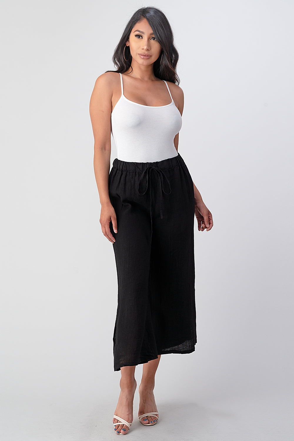 Italian Linen Tie Bottom Pants Pants Raw Moda