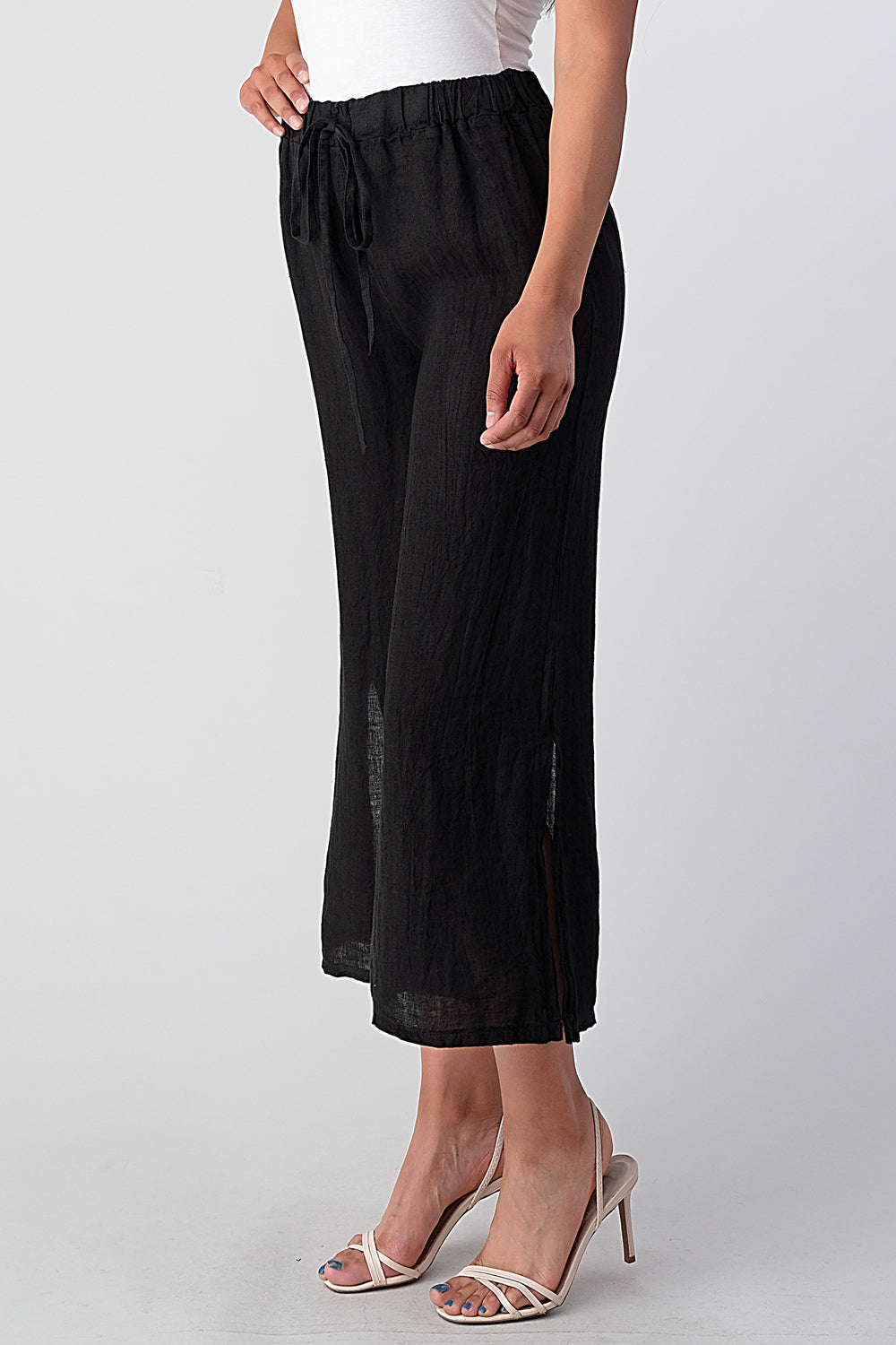 Italian Linen Tie Bottom Pants Pants Raw Moda