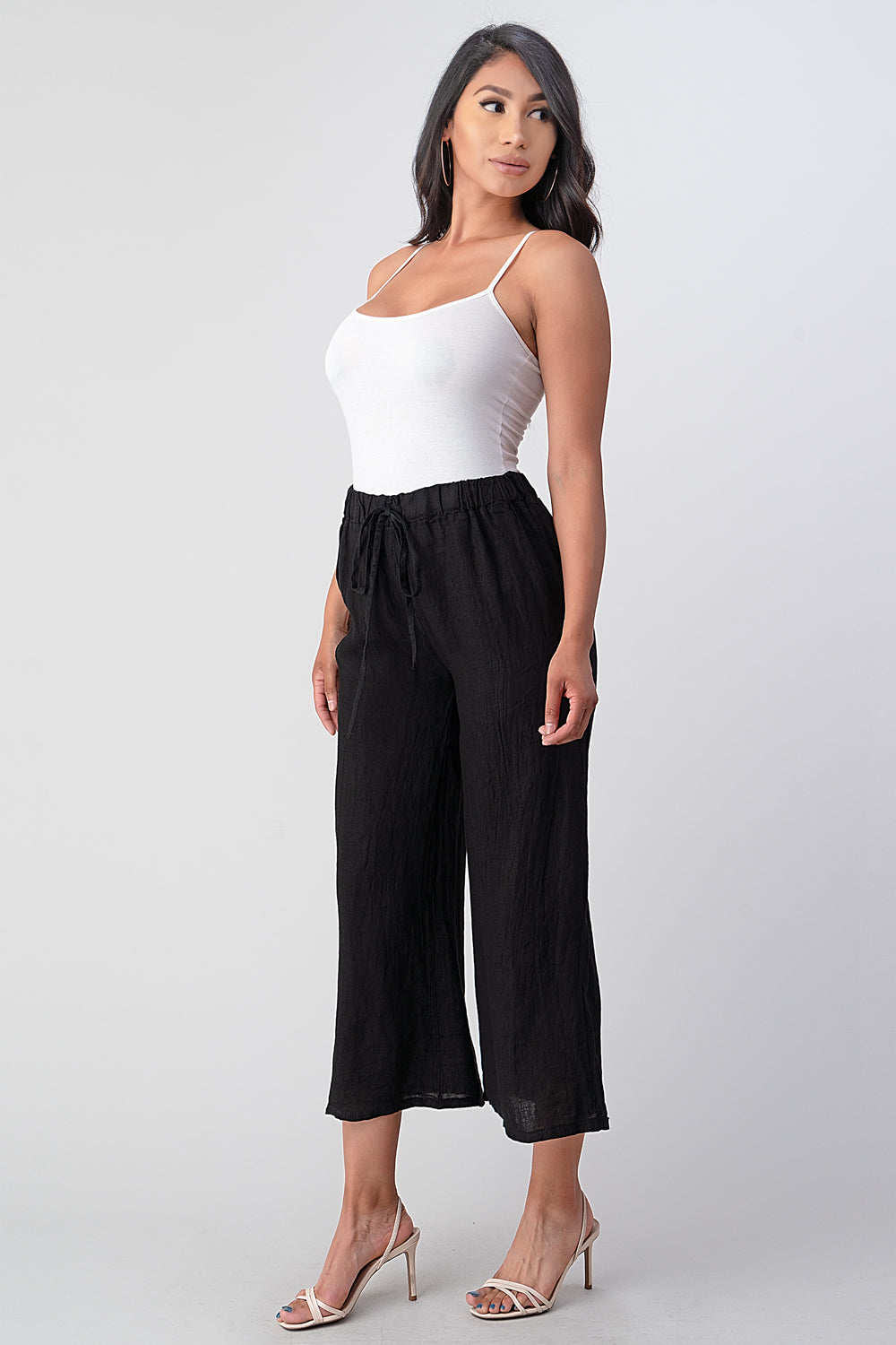 Italian Linen Tie Bottom Pants Pants Raw Moda