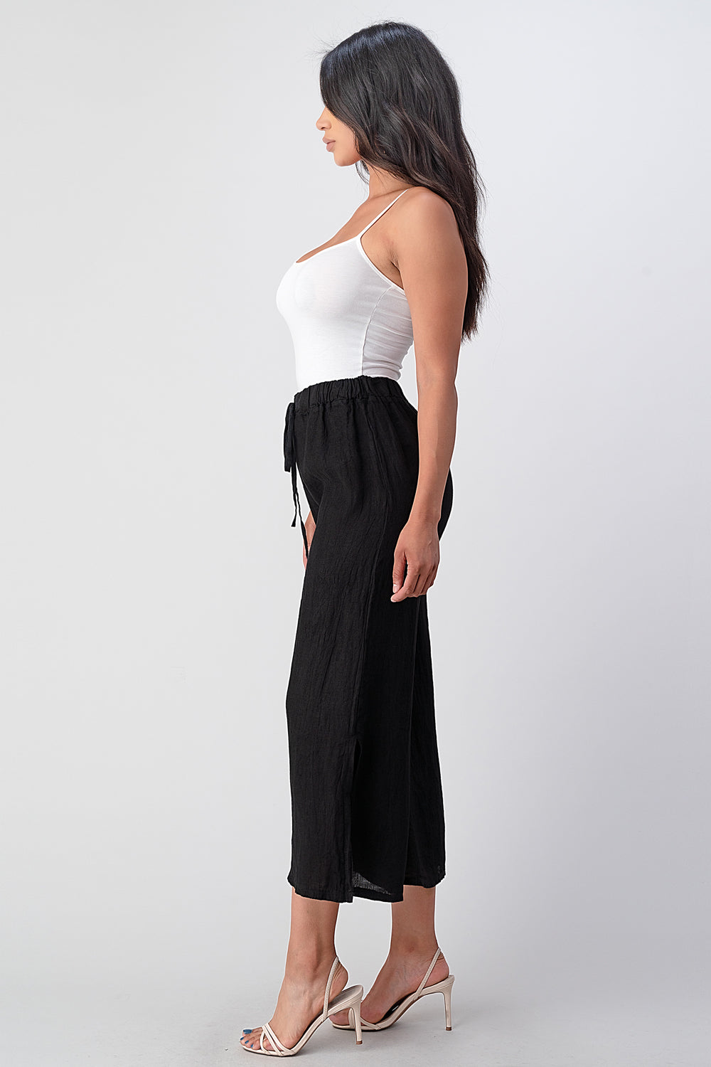 Italian Linen Tie Bottom Pants Pants Raw Moda