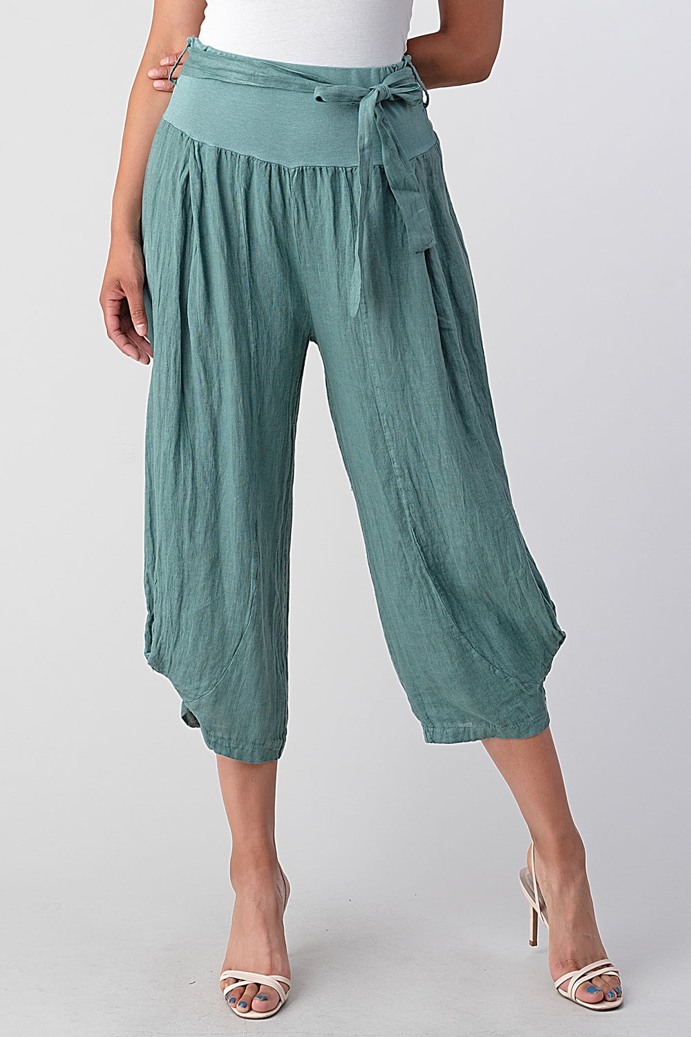 Raw Moda Puro Short Linen Pants With Belt Bottom Raw Moda One Size Teal