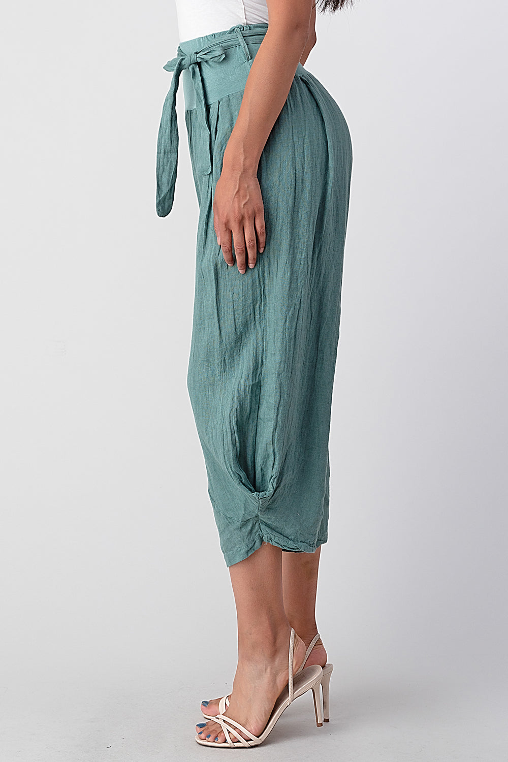 Raw Moda Puro Short Linen Pants With Belt Bottom Raw Moda