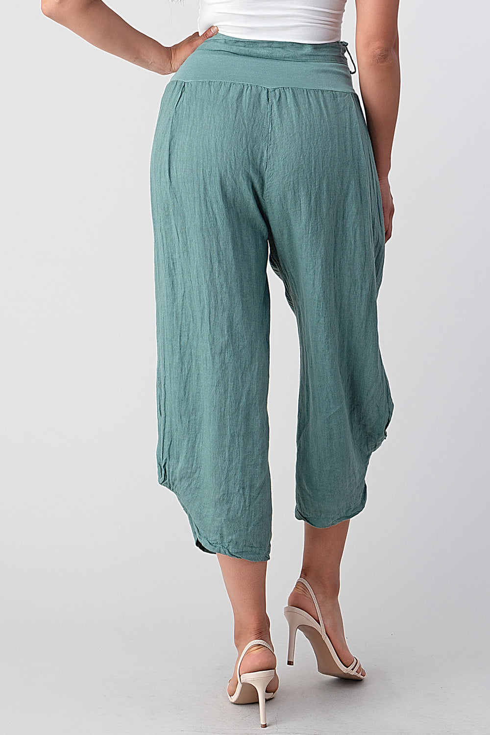 Raw Moda Puro Short Linen Pants With Belt Bottom Raw Moda