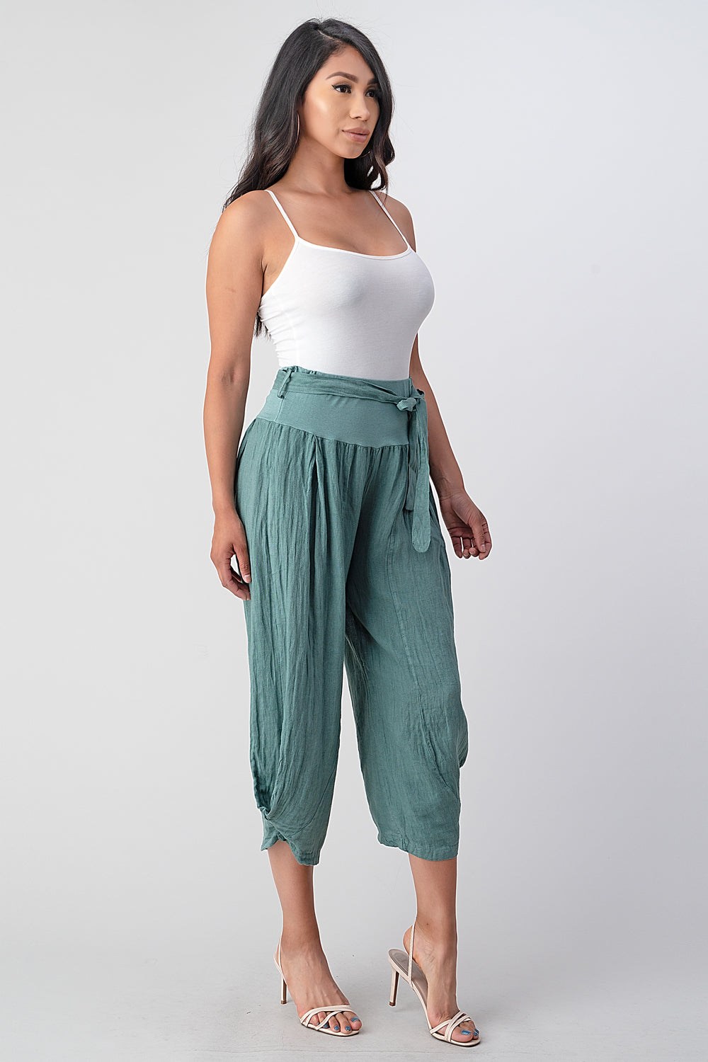 Raw Moda Puro Short Linen Pants With Belt Bottom Raw Moda