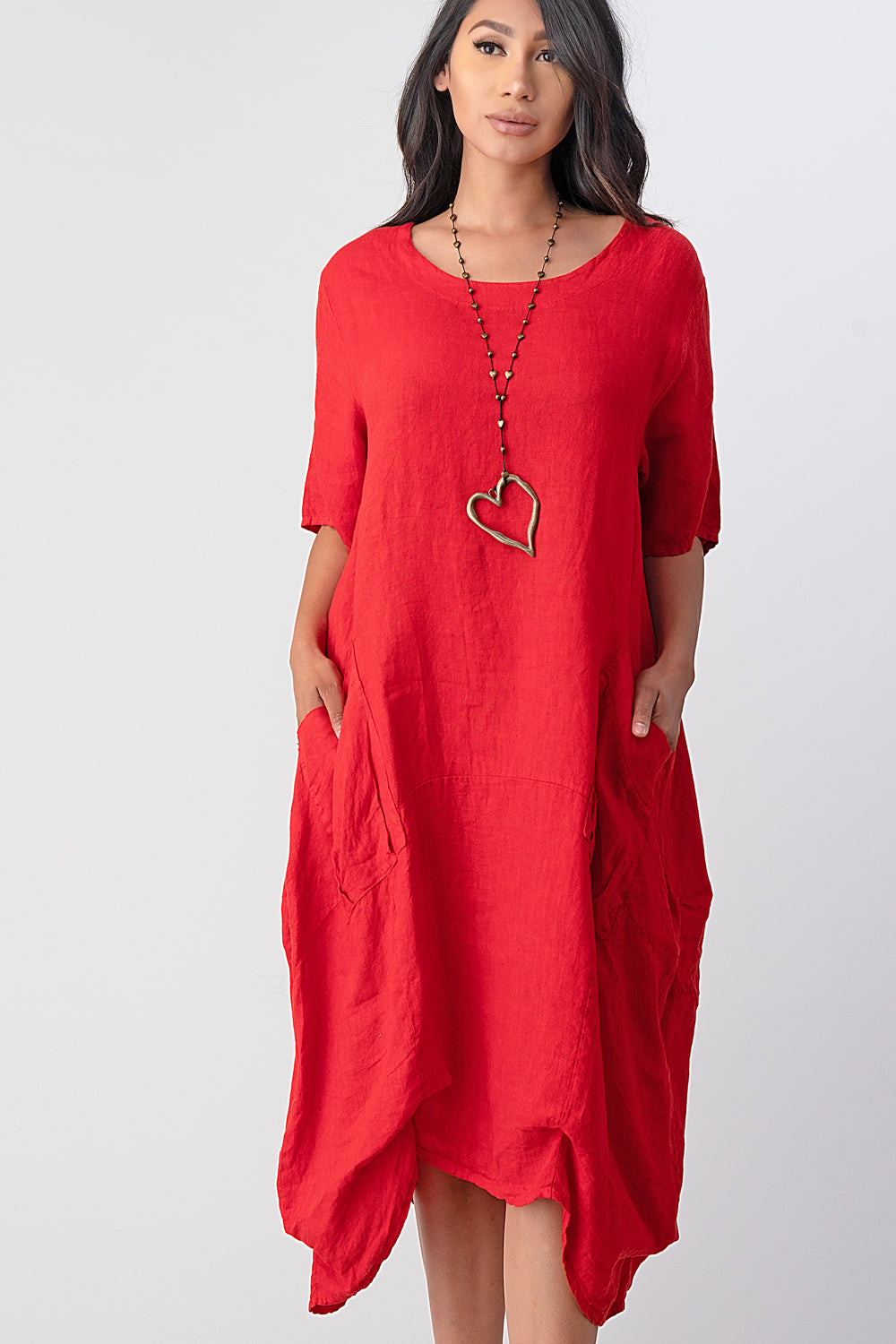 Long  Italian Linen Tie Bottom Dress