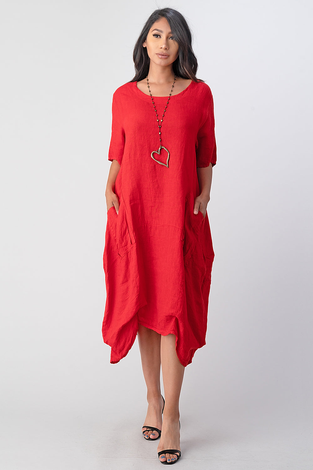 Long  Italian Linen Tie Bottom Dress