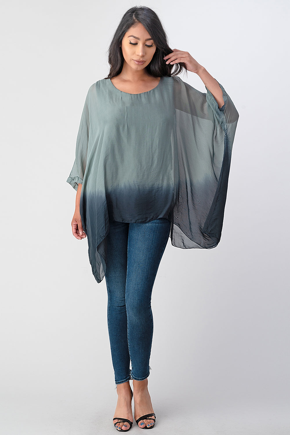 Long Italian Tie Dye Silk Top Top Raw Moda