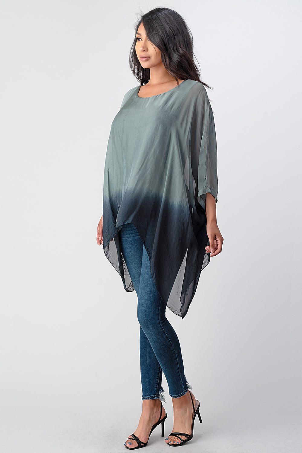 Long Italian Tie Dye Silk Top Top Raw Moda