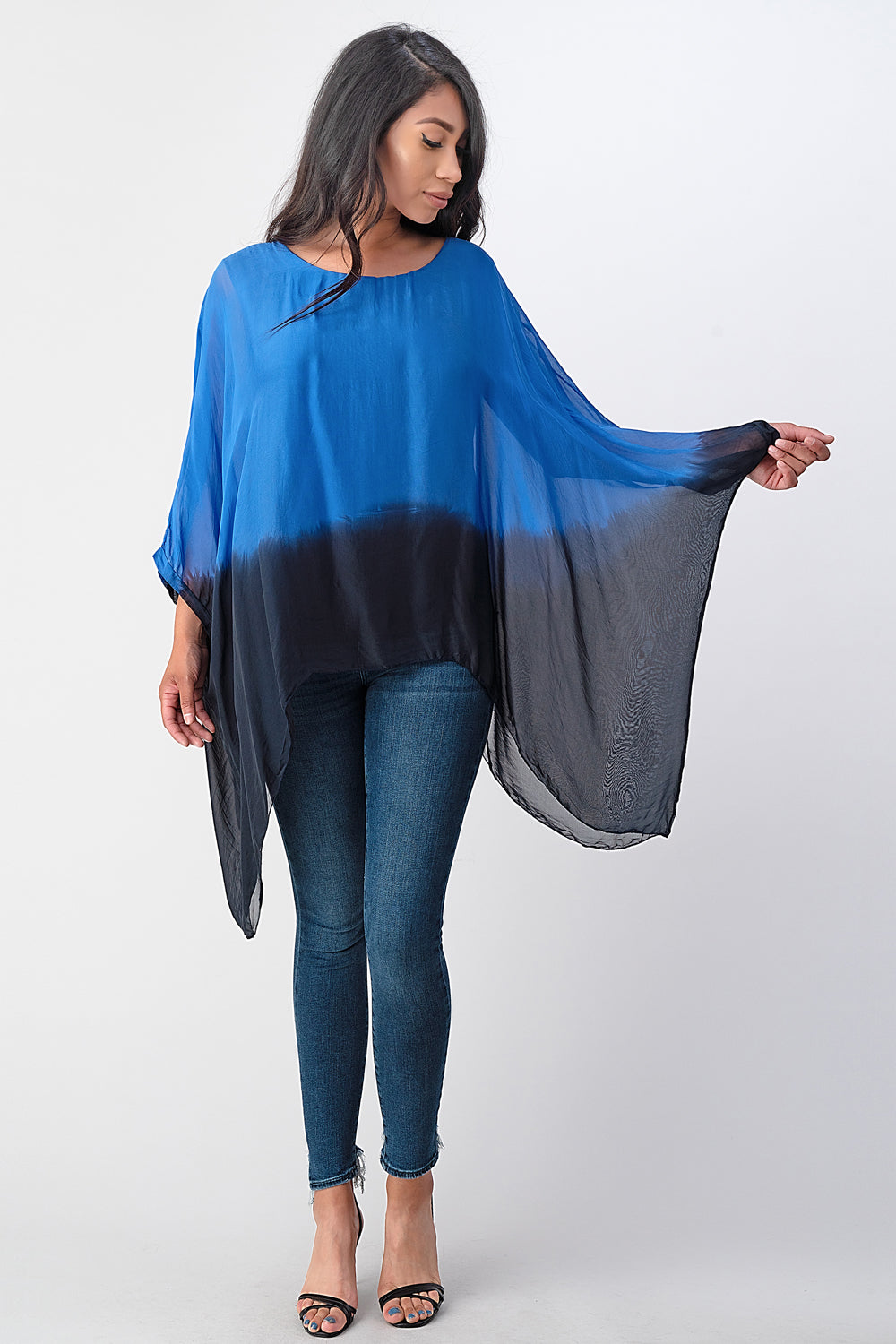 Long Italian Tie Dye Silk Top Top Raw Moda