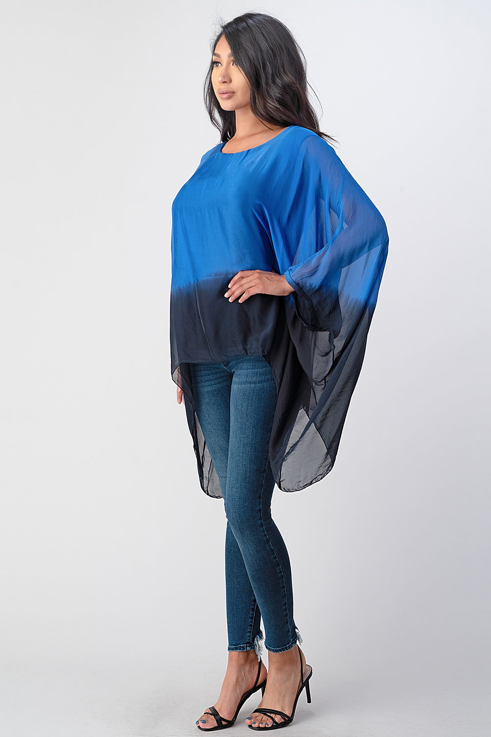 Long Italian Tie Dye Silk Top Top Raw Moda
