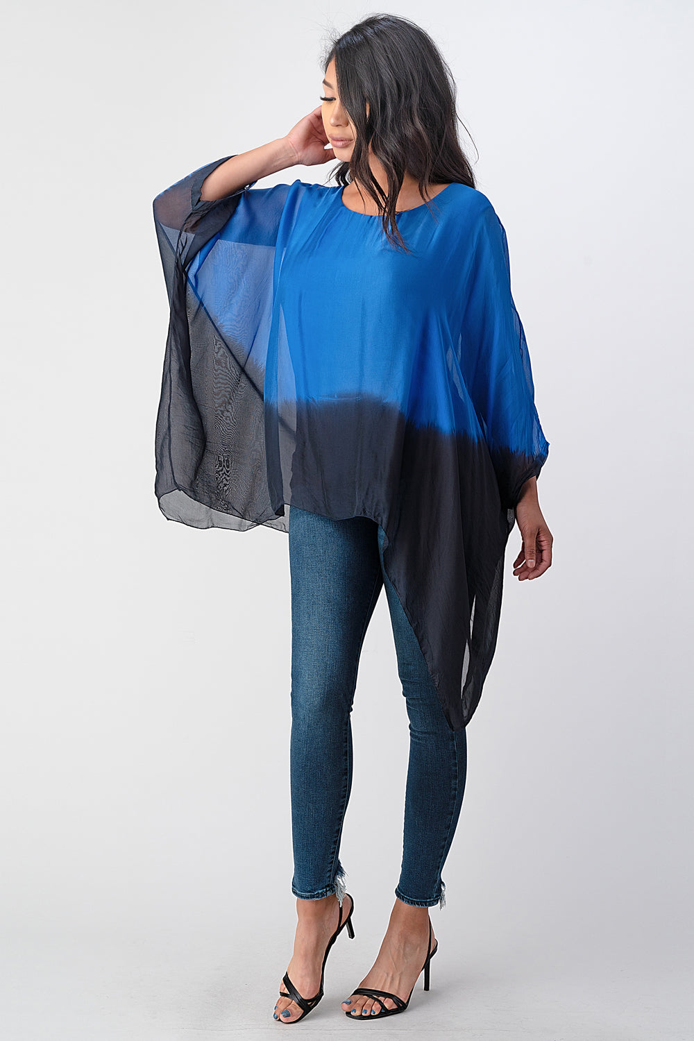 Long Italian Tie Dye Silk Top Top Raw Moda