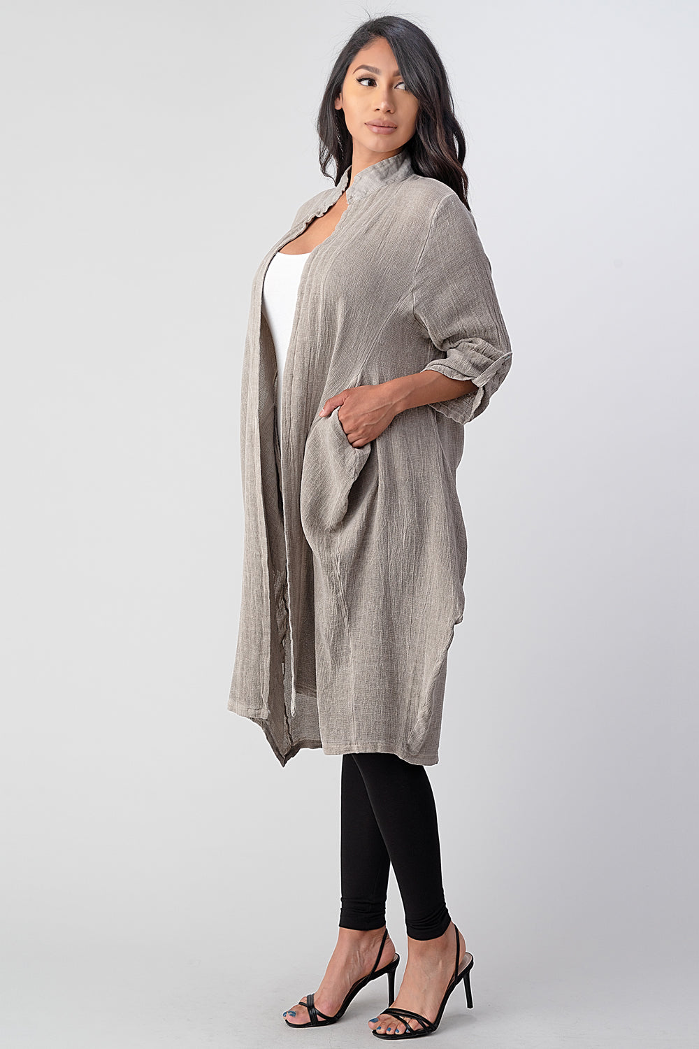 Long italian Linen Jacket With Back Belt Top Raw Moda