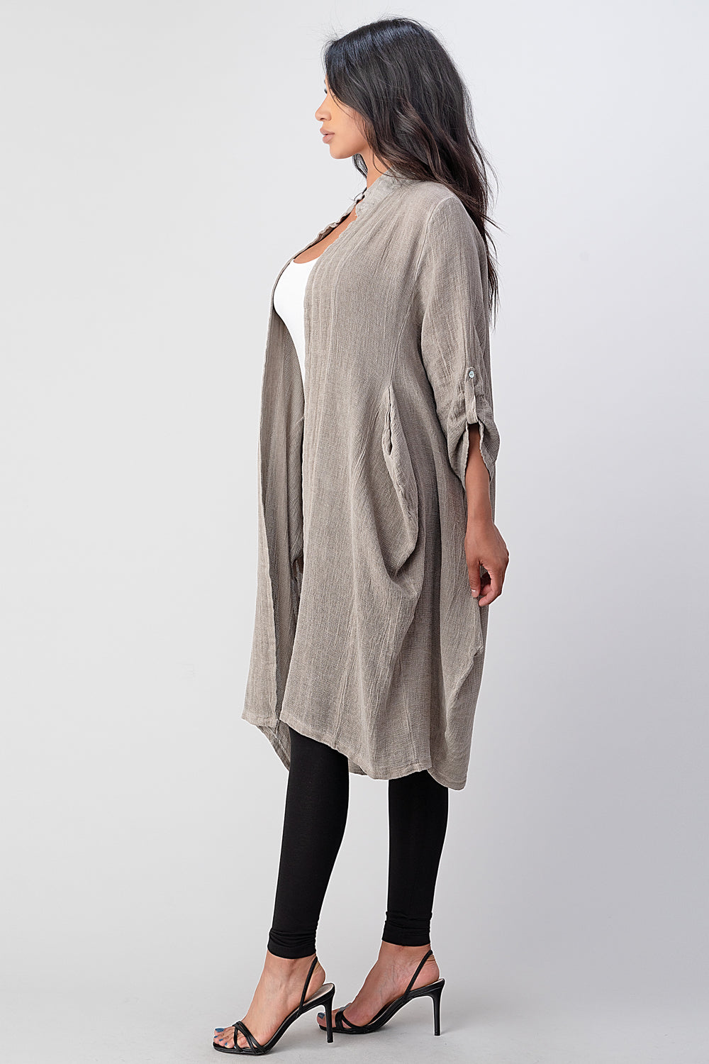 Long italian Linen Jacket With Back Belt Top Raw Moda
