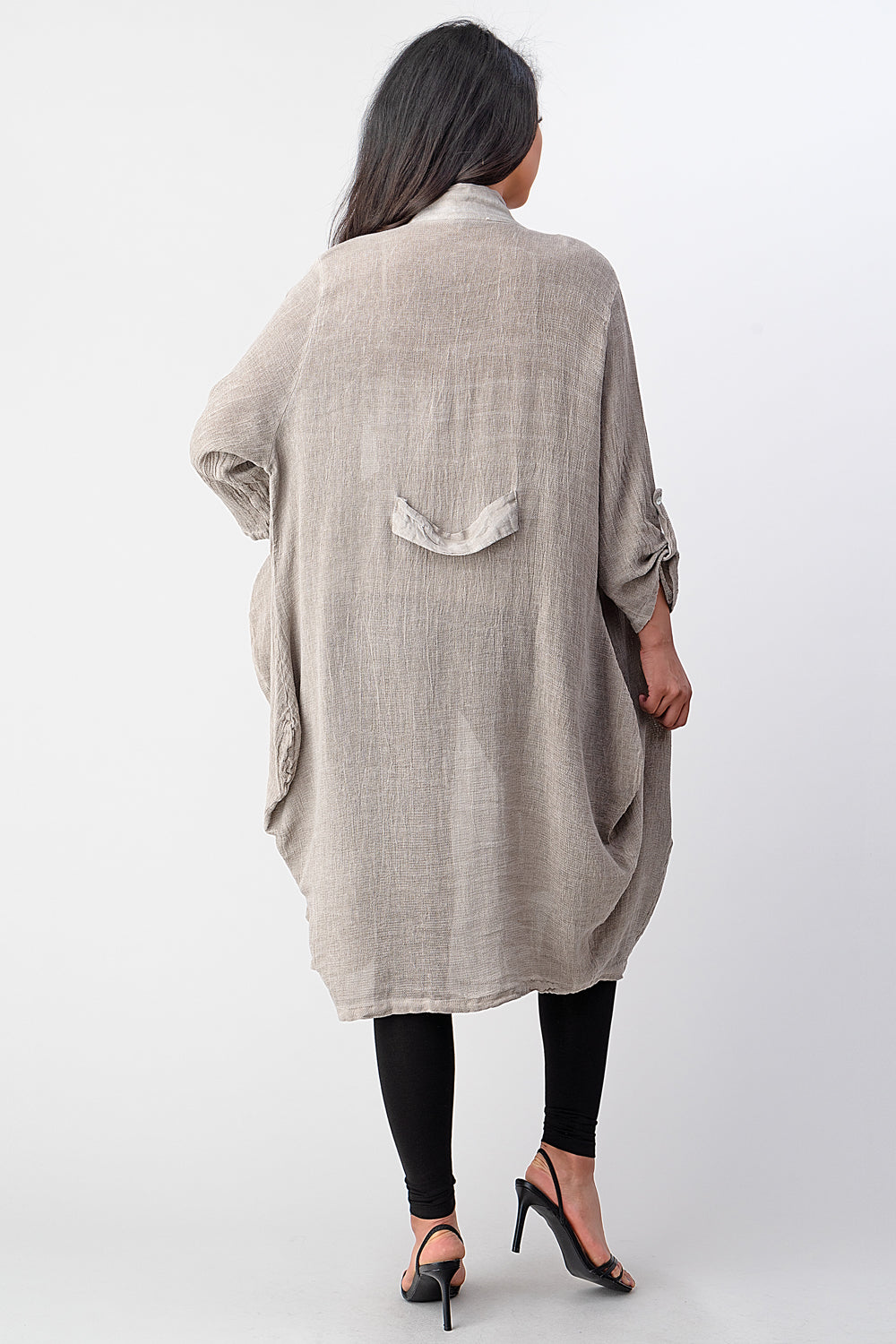 Long italian Linen Jacket With Back Belt Top Raw Moda