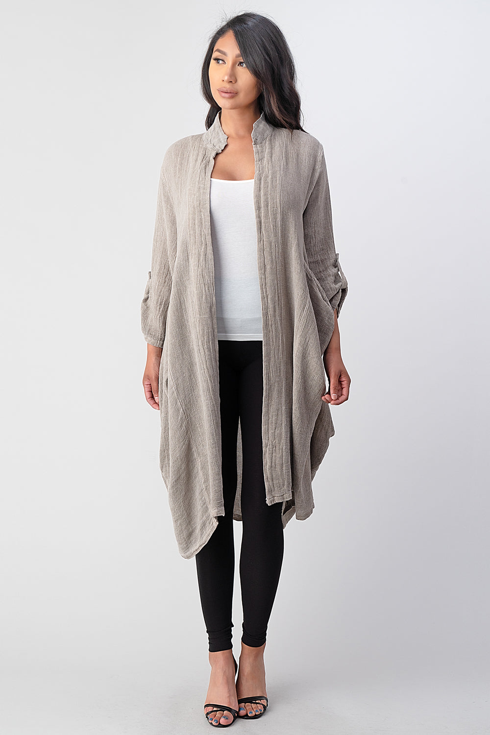 Long italian Linen Jacket With Back Belt Top Raw Moda
