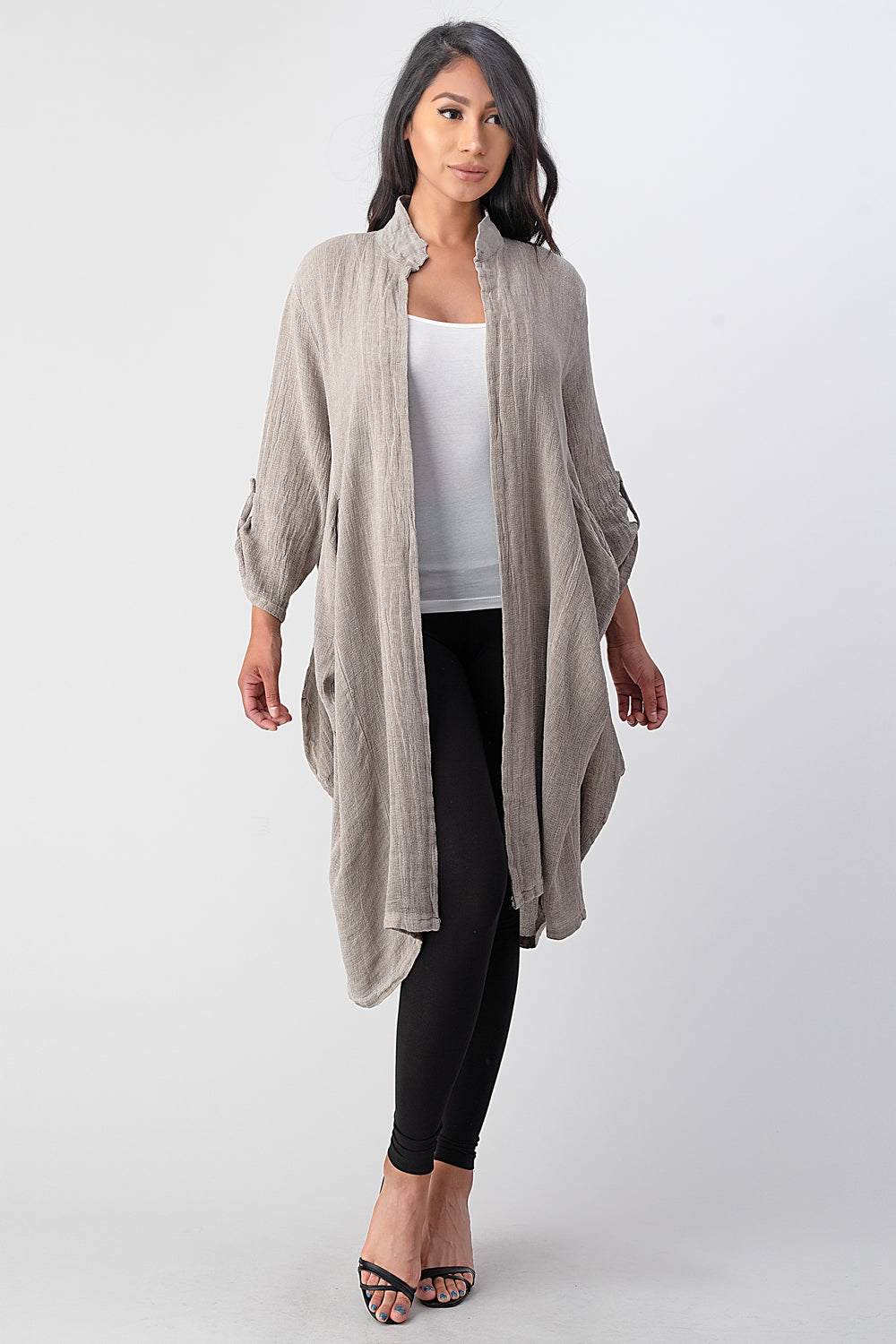 Long italian Linen Jacket With Back Belt Top Raw Moda