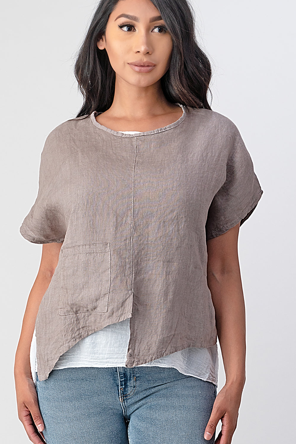 Raw Moda Asymmetrical Two Piece Linen Top Top Raw Moda