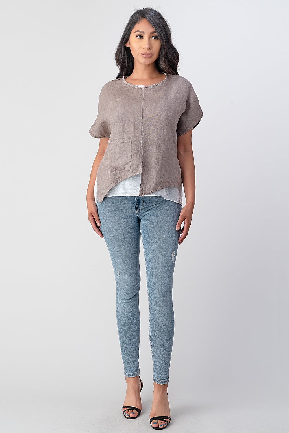 Raw Moda Asymmetrical Two Piece Linen Top Top Raw Moda One Size Taupe/White